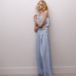 Massimo Dutti Studio wide leg pale blue trouser